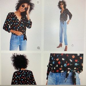 Madewell Pressed Black Floral Wrap Shirt